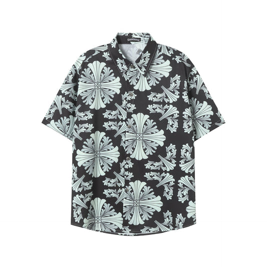 Chrome Hearts Black & Gray Large Cross Monogram Short-Sleeve Shirt