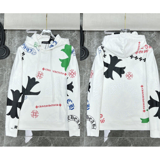 Chrome Hearts All-Over Gothic Letter & Cross Hoodie (White)