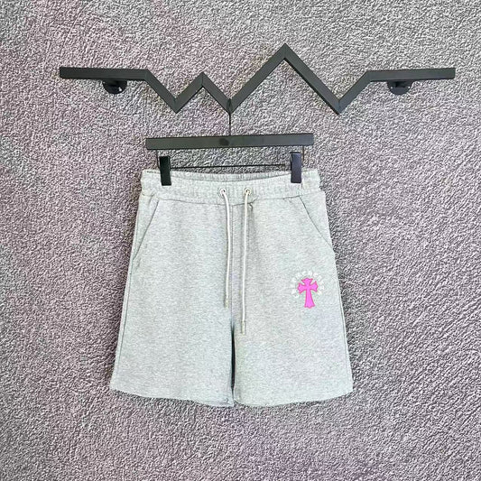 Chrome Hearts Light Gray & Pink Cross Logo Sweatshorts